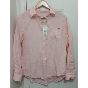 Vineyard vines womens small 100% linen shirt pink button down